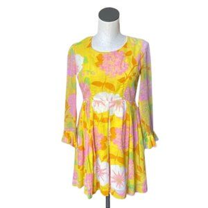 Vintage 1970’s JP Only Floral Print Mini Dress Fit & Flare Groovy Colorful Print